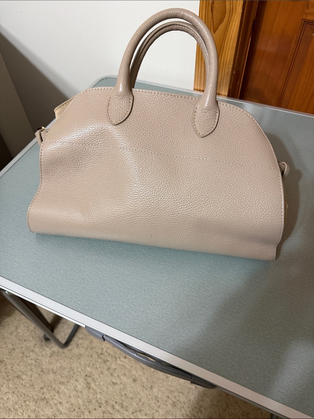 Classic Pebbled Dome Satchel Handbag in Beige